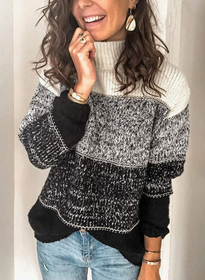 Damen Rollkragenpullover Strukturiert Kuschelig Grau Eveloria