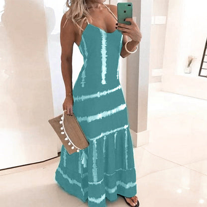 Damen Maxikleid Spaghetti-Träger mit Floreszenz-Details