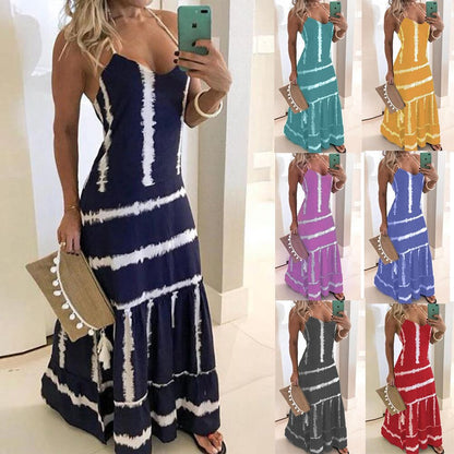 Damen Maxikleid Spaghetti-Träger mit Floreszenz-Details - Eveloria