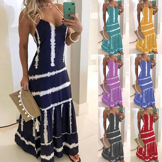 Damen Maxikleid Spaghetti-Träger mit Floreszenz-Details - Eveloria