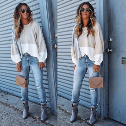 Damen Oversized-Pullover Kontrastfarben Großgeschnitten Eveloria