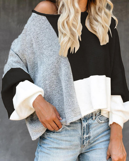 Damen Oversized-Pullover Kontrastfarben Großgeschnitten Eveloria