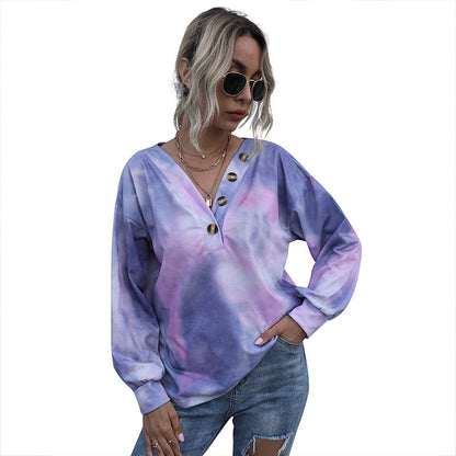 Damen Oversized Pullover V-Ausschnitt Knopfdetails Grau