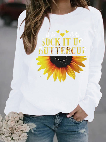Damen Sweatshirt Sonnenblume Aufdruck Motivierender Spruch Eveloria