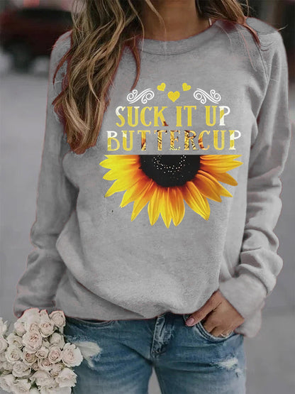 Damen Sweatshirt Sonnenblume Aufdruck Motivierender Spruch Eveloria