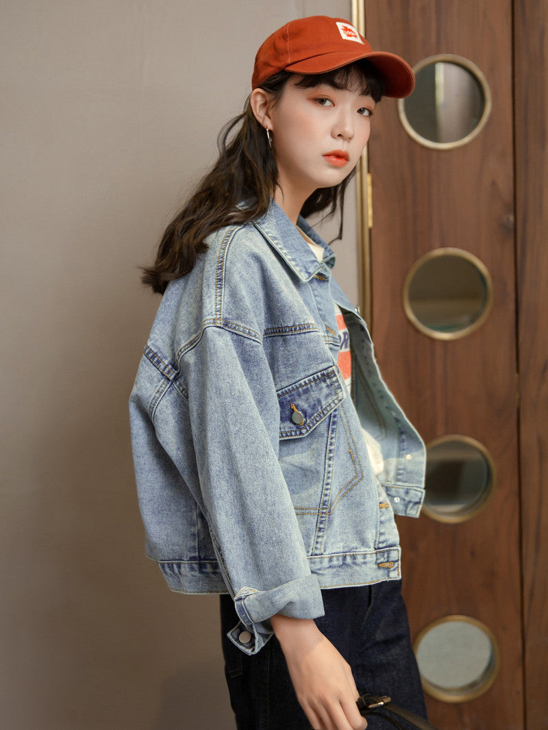 Damen Oversized Jeansjacke Lässig Blau Eveloria