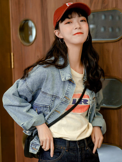 Damen Oversized Jeansjacke Lässig Blau Eveloria
