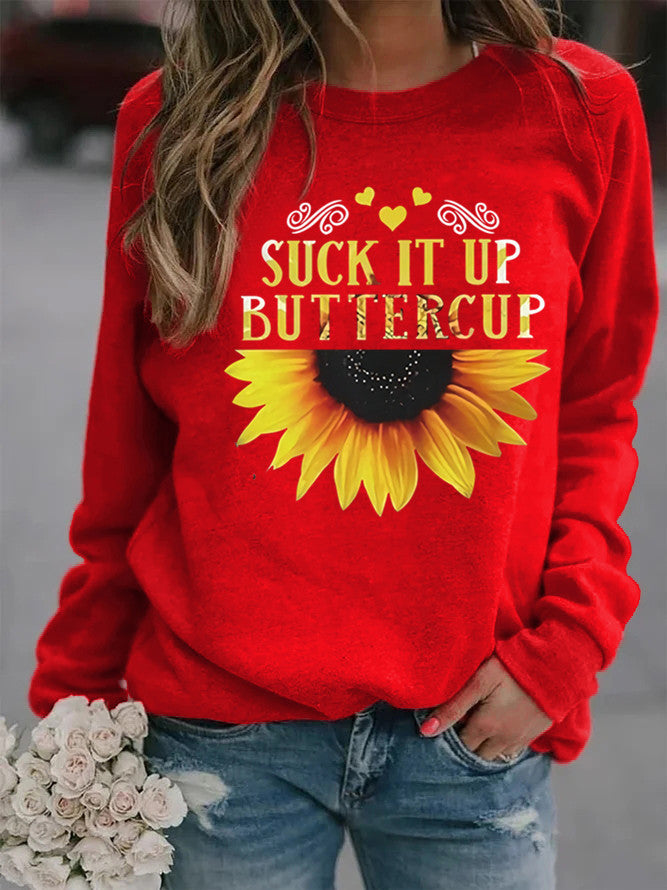 Damen Sweatshirt Sonnenblume Aufdruck Motivierender Spruch Eveloria