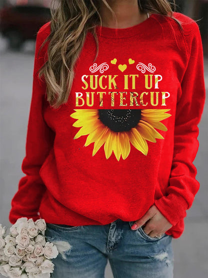 Damen Sweatshirt Sonnenblume Aufdruck Motivierender Spruch Eveloria