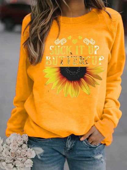 Damen Sweatshirt Sonnenblume Aufdruck Motivierender Spruch Eveloria