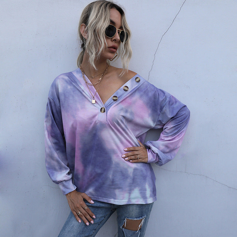 Damen Oversized Pullover V-Ausschnitt Knopfdetails Grau - Eveloria