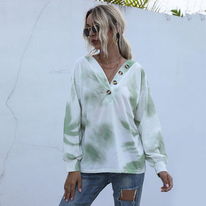 Damen Oversized Pullover V-Ausschnitt Knopfdetails Grau