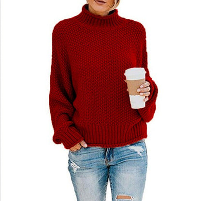 Eveloria Damen Grobstrickpullover Hoher Kragen Lässiger Schnitt