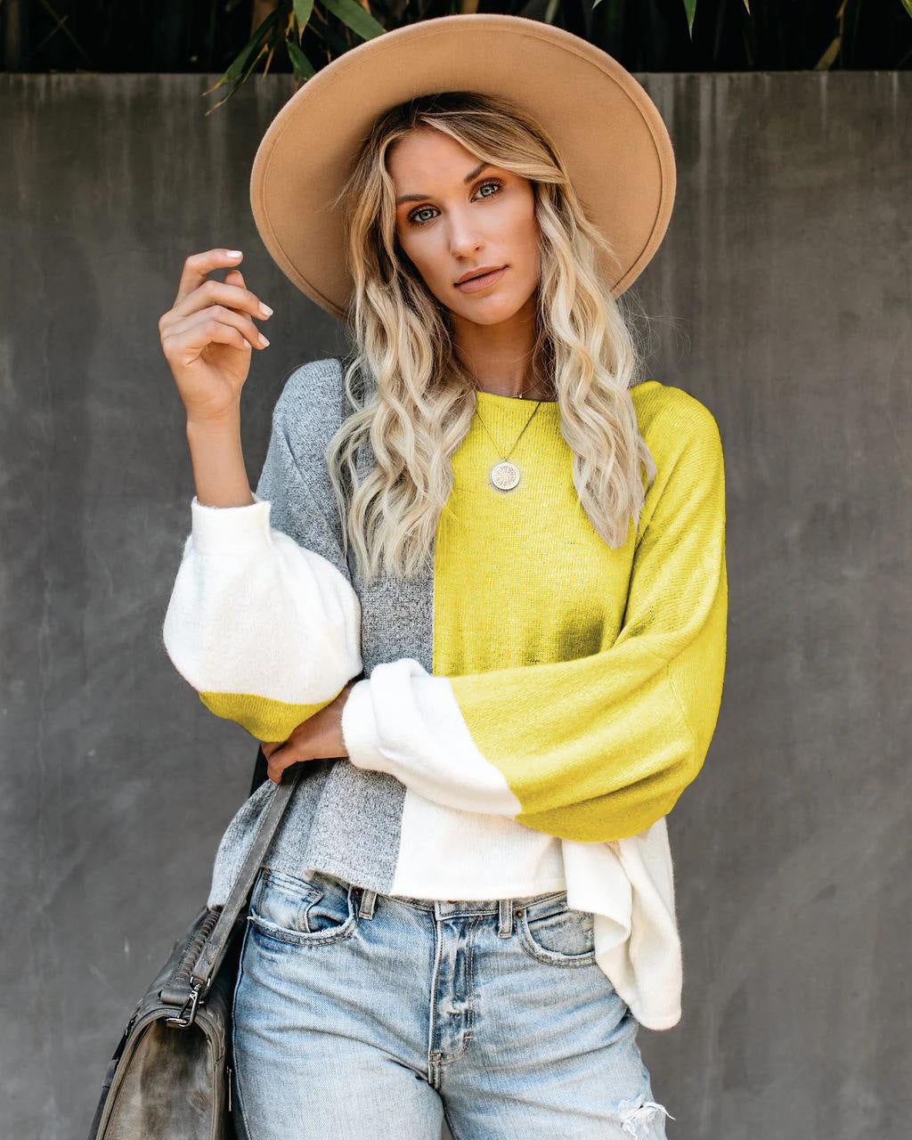 Damen Oversized-Pullover Kontrastfarben Großgeschnitten Eveloria