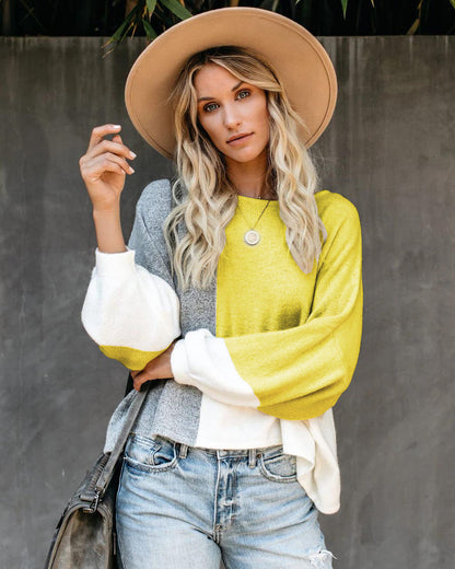 Damen Oversized-Pullover Kontrastfarben Großgeschnitten Eveloria