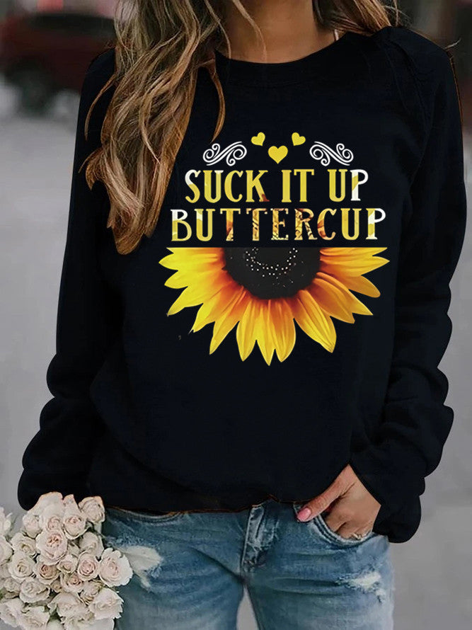 Damen Sweatshirt Sonnenblume Aufdruck Motivierender Spruch Eveloria