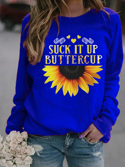 Damen Sweatshirt Sonnenblume Aufdruck Motivierender Spruch Eveloria