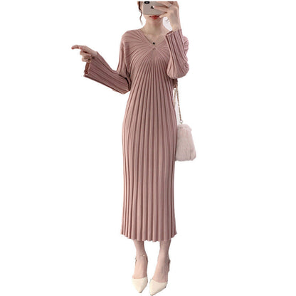 Damen Langkleid Plissiert V-Ausschnitt Eveloria