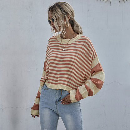 Damen Strickpullover Weit Lässig Streifenmuster