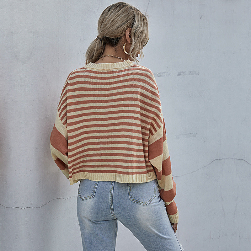 Damen Strickpullover Weit Lässig Streifenmuster