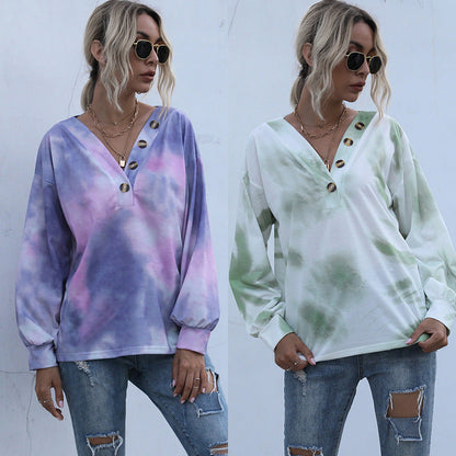 Damen Oversized Pullover V-Ausschnitt Knopfdetails Grau
