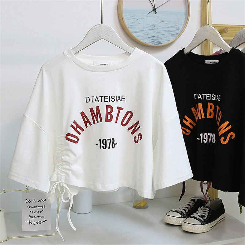 Damen Cropped T-Shirt Lässiger Kordelzug Weiß