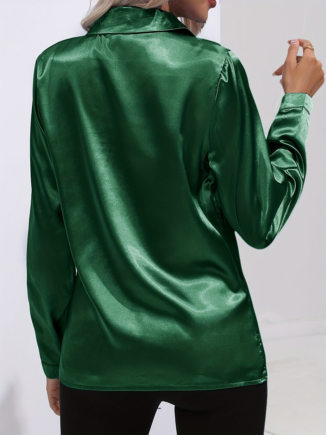 Damen Satin-Hemd Langer Ärmel Elegant Blau
