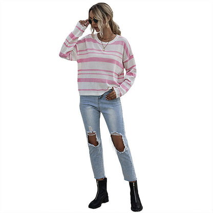 Damen Strickpullover locker mit modischen Streifen Eveloria