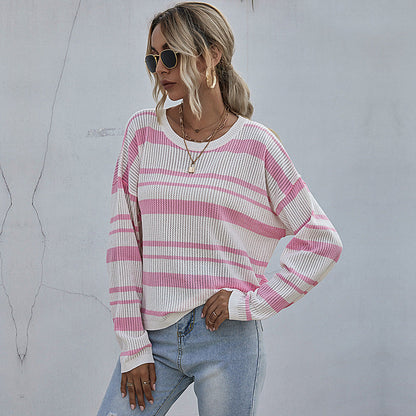 Damen Strickpullover locker mit modischen Streifen Eveloria