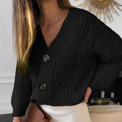 Damen Cardigan Grobstrick V-Ausschnitt Knöpfe Beige