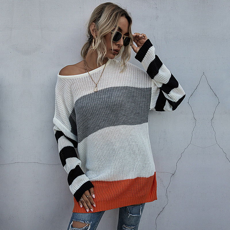 Damen Überwurf-Pullover Streifenmuster Eveloria