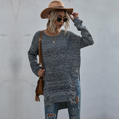Damen Strickpullover Lässig Asymmetrisch