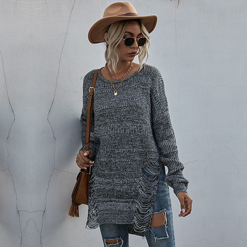 Damen Strickpullover Lässig Asymmetrisch