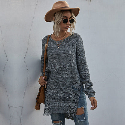 Damen Strickpullover Lässig Asymmetrisch