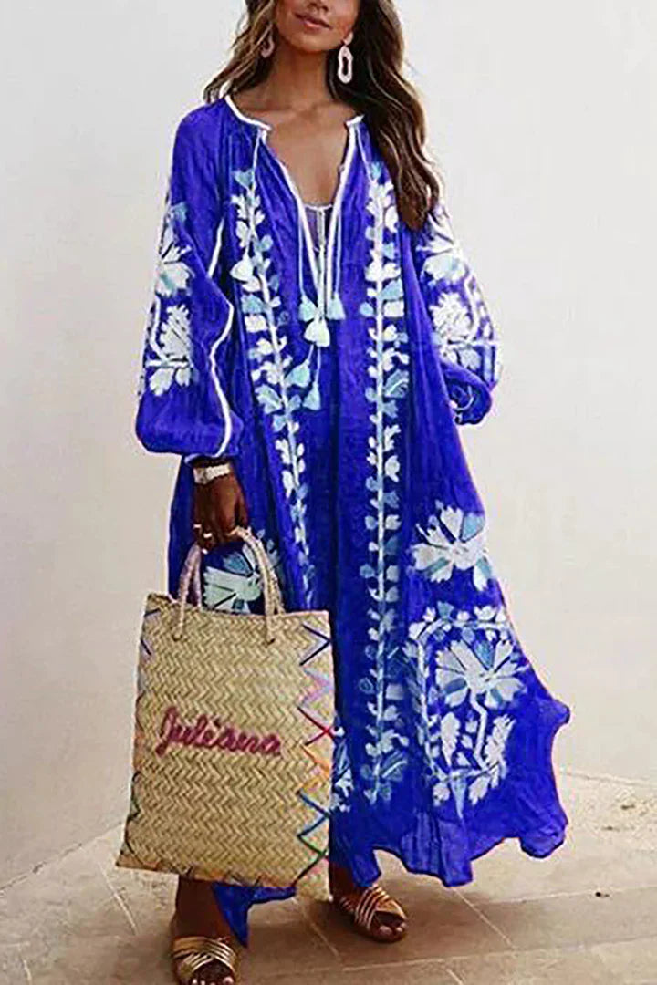 Damen Langkleid Boho-Stil Blumendruck