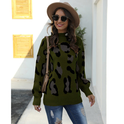 Damen Pullover Tierprint Hochkragen Grau Eveloria