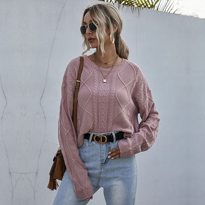 Damen Strickpullover Oversized Zopfmuster Beige