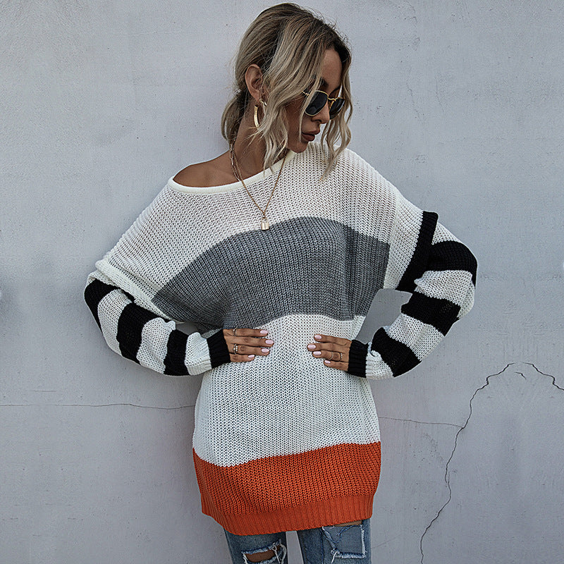 Damen Überwurf-Pullover Streifenmuster Eveloria - Eveloria