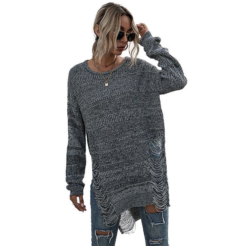 Damen Strickpullover Lässig Asymmetrisch