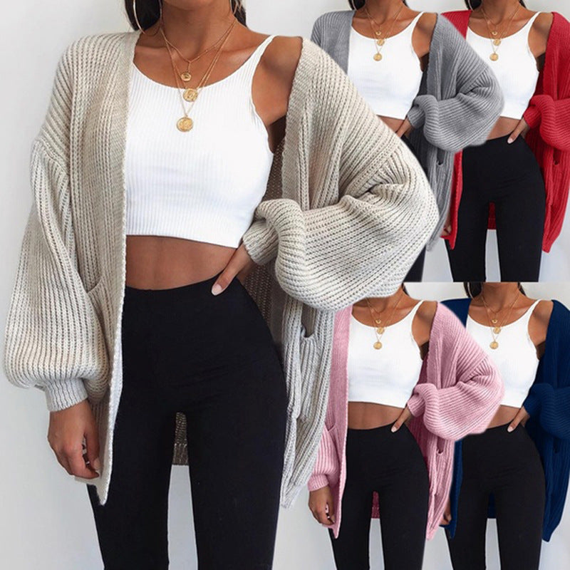 Damen Grobstrick Cardigan Oversized Ärmel Praktische Taschen - Eveloria