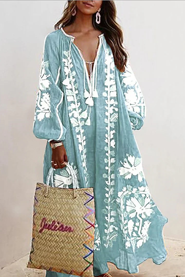 Damen Langkleid Boho-Stil Blumendruck - Eveloria
