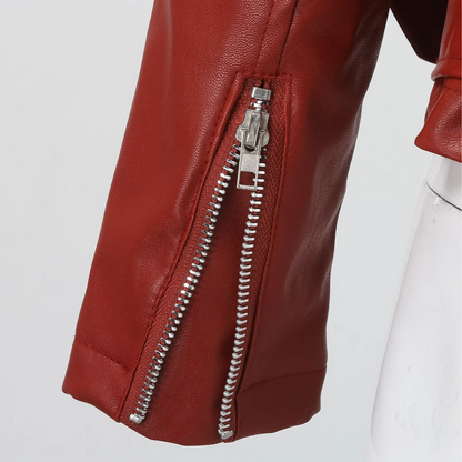 Eveloria Damen Bikerjacke Leder Gürtel