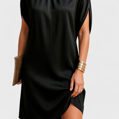 Damen Minikleid Hohem Kragen Lockeres Design