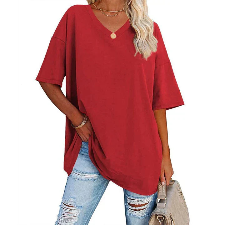 Eveloria Damen V-Ausschnitt T-Shirt Leicht Lockeres Baumwolle Weiß