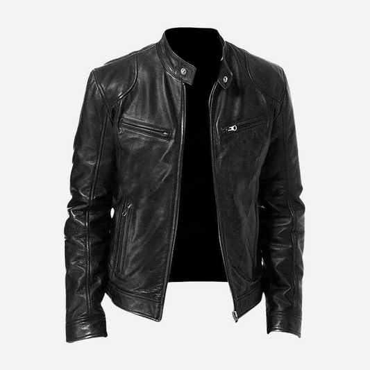 Herren Lederjacke Dunkelblau Bikerstil - Eveloria