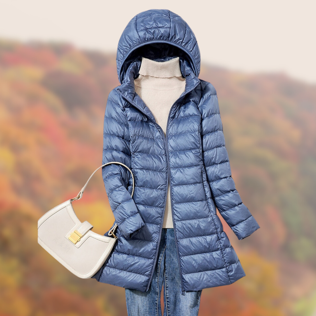 Damen Steppjacke Lang Glänzend Mit Kapuze - Eveloria