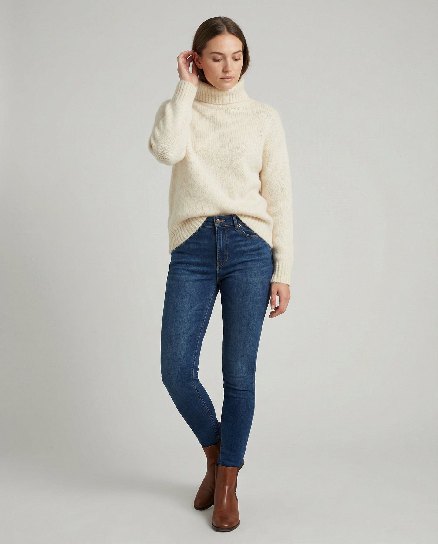 Damen Cashmere Rollkragenpullover Warm Beige