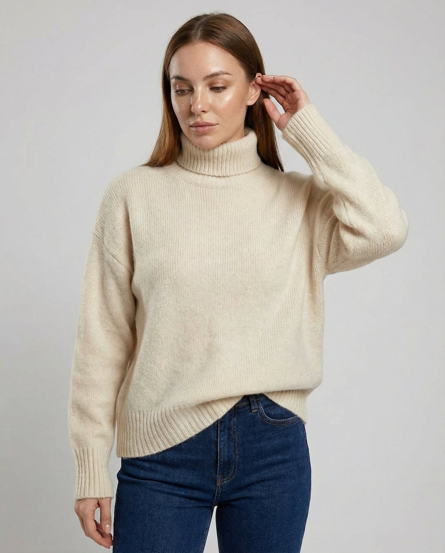 Damen Cashmere Rollkragenpullover Warm Beige - Eveloria
