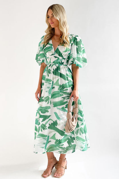 Eveloria Damen Maxi Kleid Puffärmel mit Liebe-Print