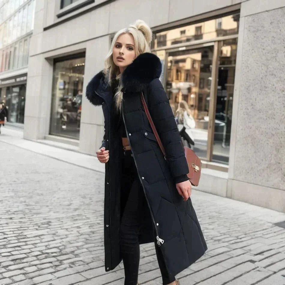 Eveloria Damen Daunenjacke Gesteppt Lang Kapuze Kunstfell